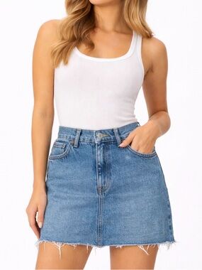 Vintage Y2K Polo Ralph Lauren Denim Mini Knee Skirt Blue Raw Hem Size 10